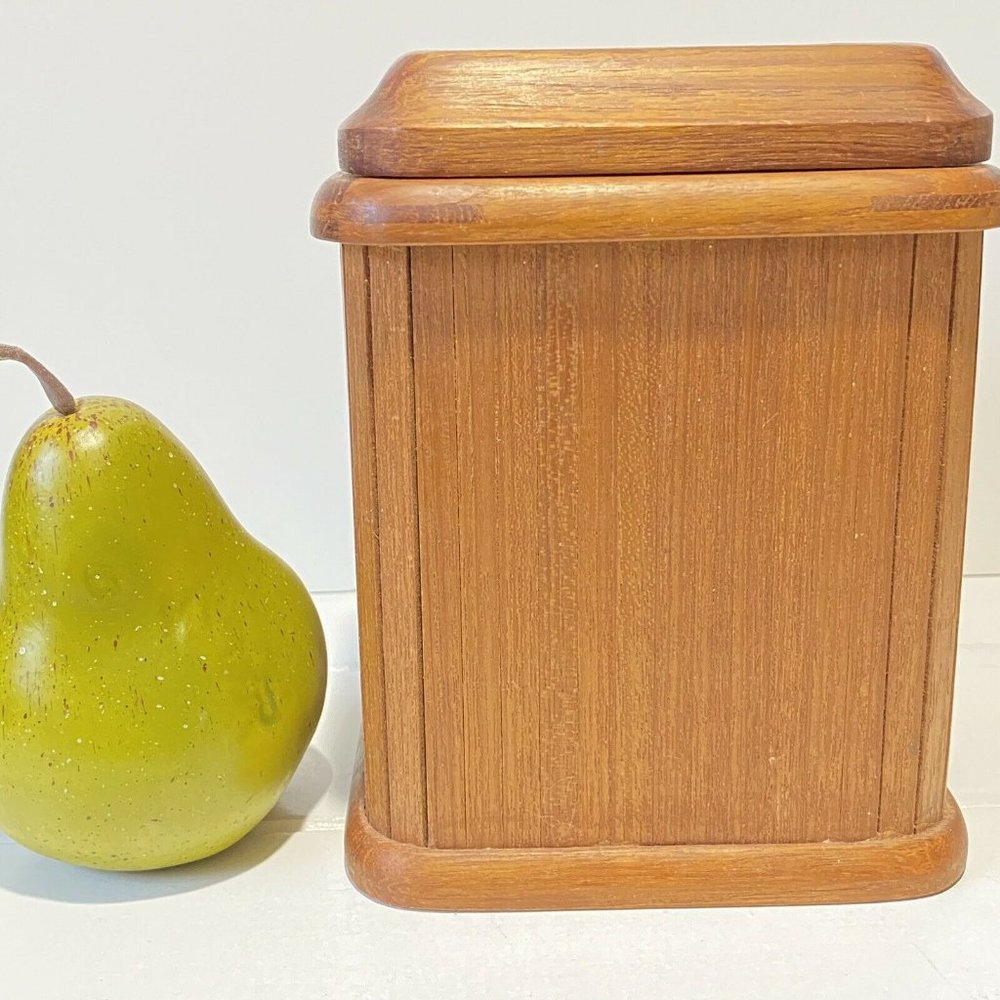 Mid Century Barware Kalmar Solid Teak Wood Ice Bucket W/ Lid & Liner, MEDIUM